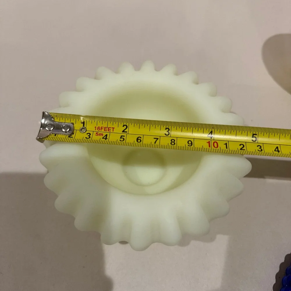 Fenton Persian Medallion Custard Glass Fairy Lamp 3-Pc UV Uranium Blue Insert